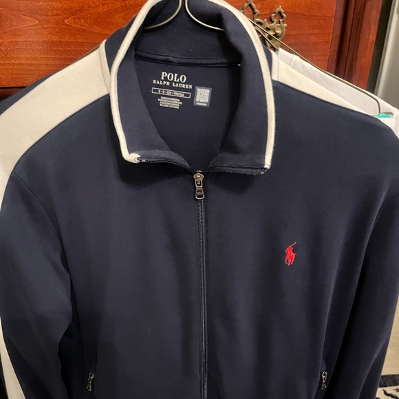 Beautiful lNavy Blue Zip-Up Jacket with Red Polo sweatsuit size small.